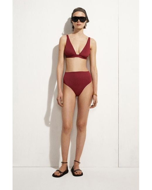 COS Red Bonded-Scuba V-Neck Bikini Top