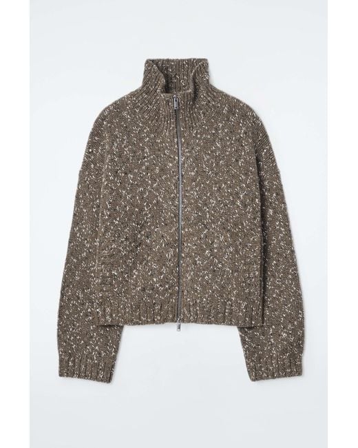 COS Chunky Flecked Wool Zip-up Cardigan in Brown | Lyst UK
