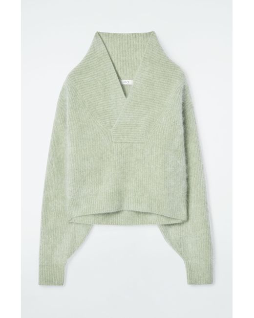 COS Green The Funnel-neck Brushed-cashmere Jumper