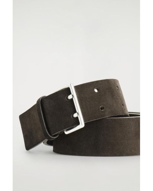 COS Brown Double-Prong Suede Belt