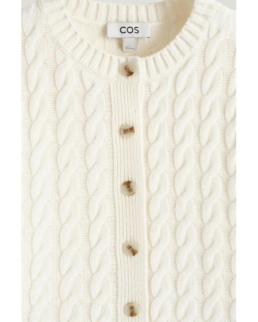 COS Natural Cable-Knit Merino Wool Cardigan