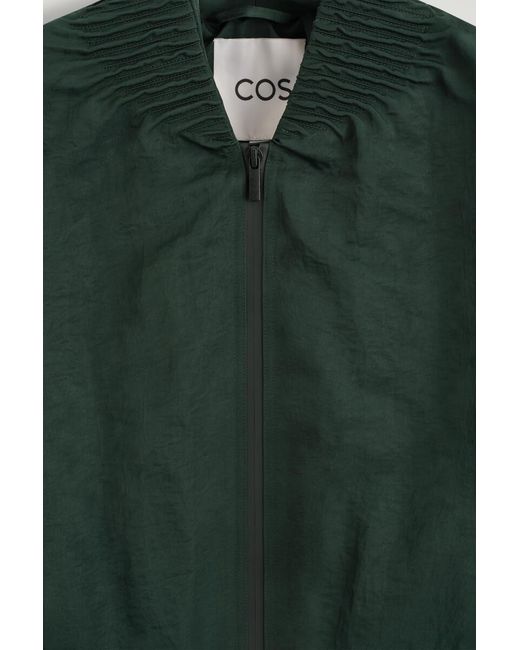 COS Green Gathered Nylon Bomber Jacket