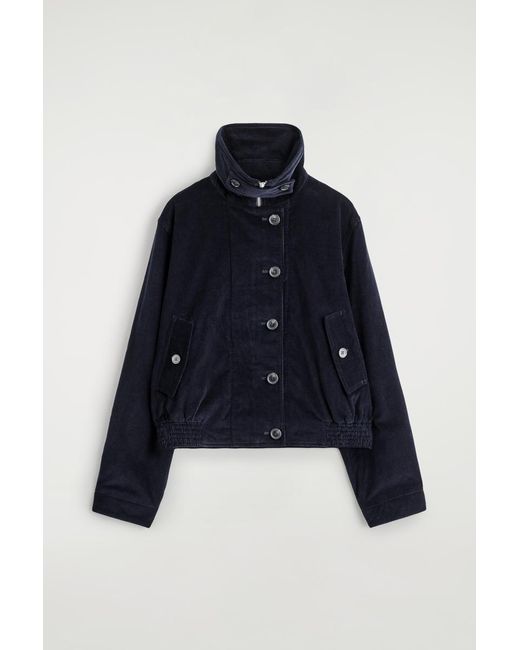 COS Blue Corduroy Mock-Neck Jacket
