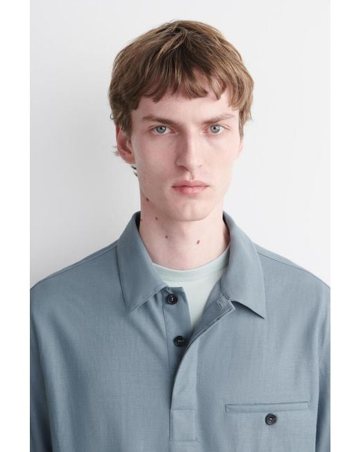 COS Blue Fluid Jersey Polo Shirt for men