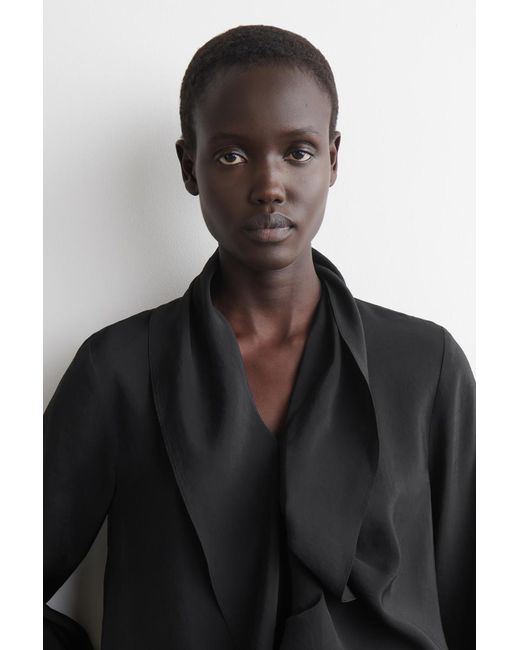 COS Black Ruffled Draped Blouse