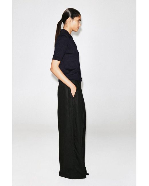 COS Blue Knitted Linen-Merino Short-Sleeved Shirt