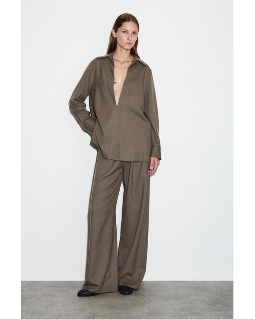 COS Brown Open-Collar Wool-Blend Shirt
