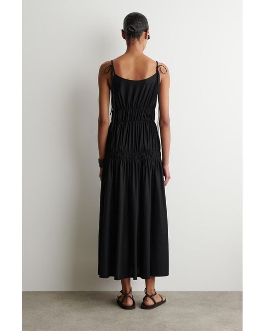 COS Black Gathered Jersey Midi Dress