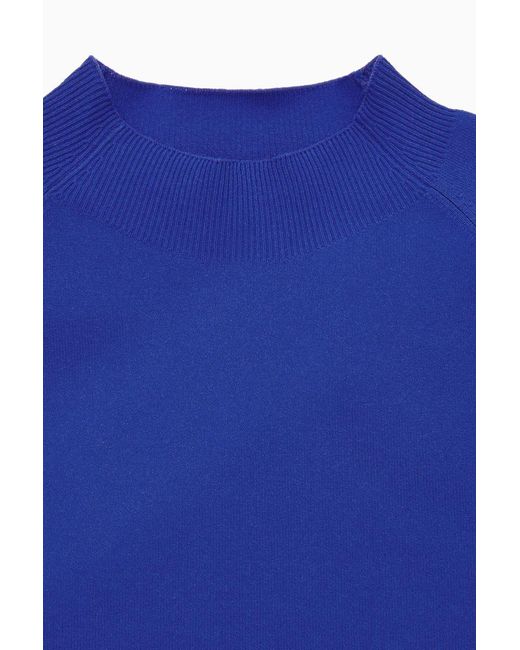 COS Blue Cropped Knitted Mock-neck Top