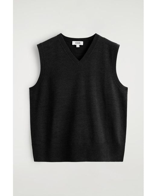 COS Black Merino Wool V-Neck Vest