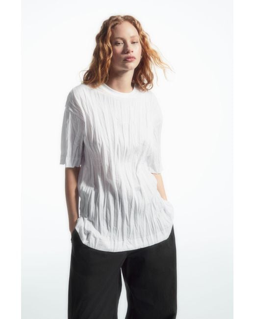 COS White Oversized Crinkled Jersey T-shirt