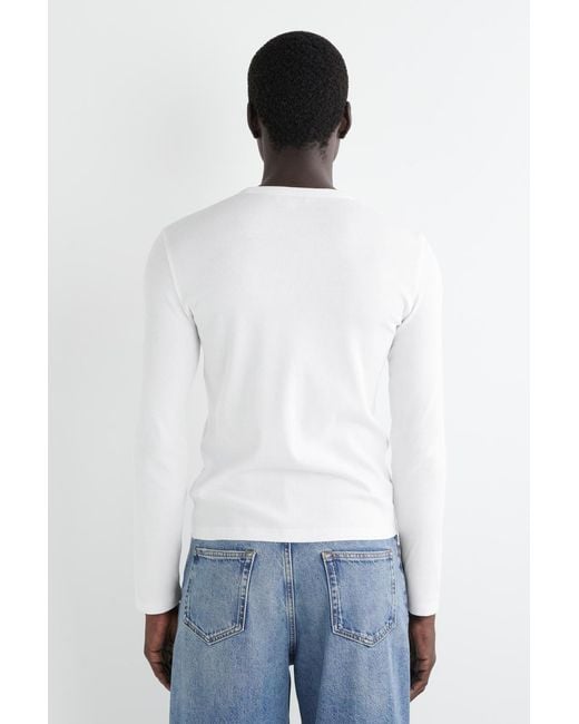 COS White Slim Ribbed Cotton Long-Sleeved T-Shirt for men
