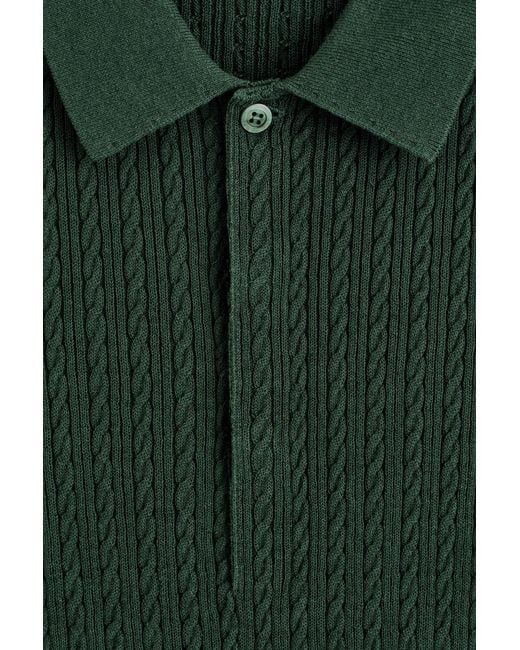 COS Green Cable-Knit Cotton-Linen Polo Shirt for men