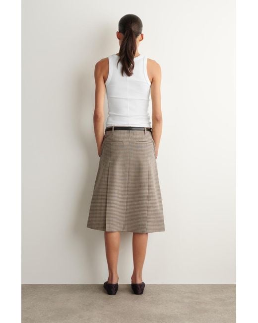 COS Natural Box-Pleat Checked Wool Midi Skirt