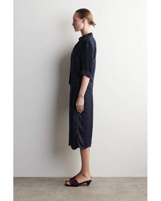 COS Blue Gathered Crinkled Shirt