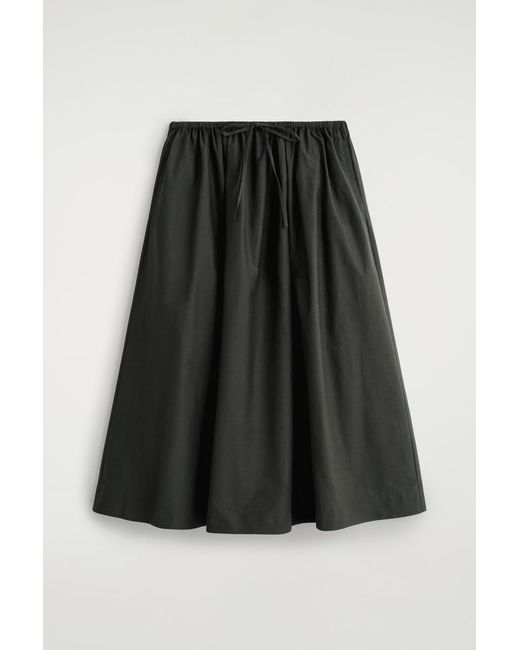 COS Black Drawstring Cotton Midi Skirt