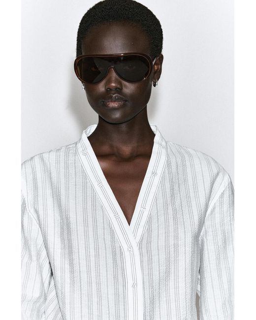 COS White Ruffle-Collar Seersucker Blouse