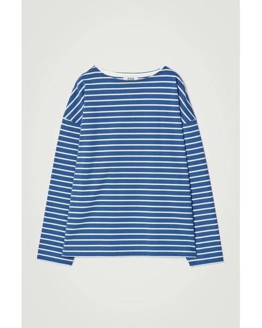 COS Blue Relaxed Striped Boat-Neck T-Shirt for men