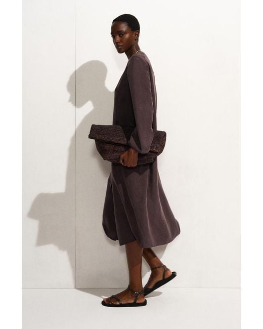 COS Purple Gathered Silk Midi Dress