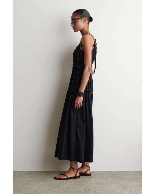 COS Black Gathered Jersey Midi Dress