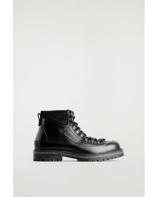 COS Black Leather Hiking Boots for men