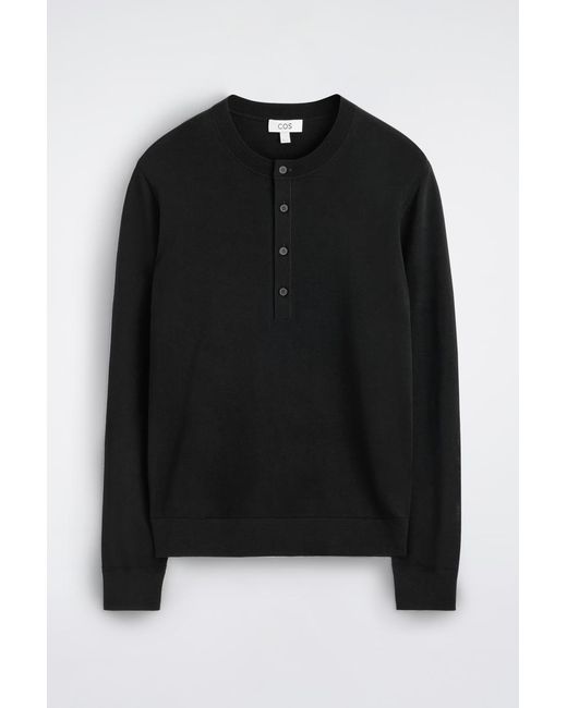 COS Black Slim Merino Wool Henley Top for men