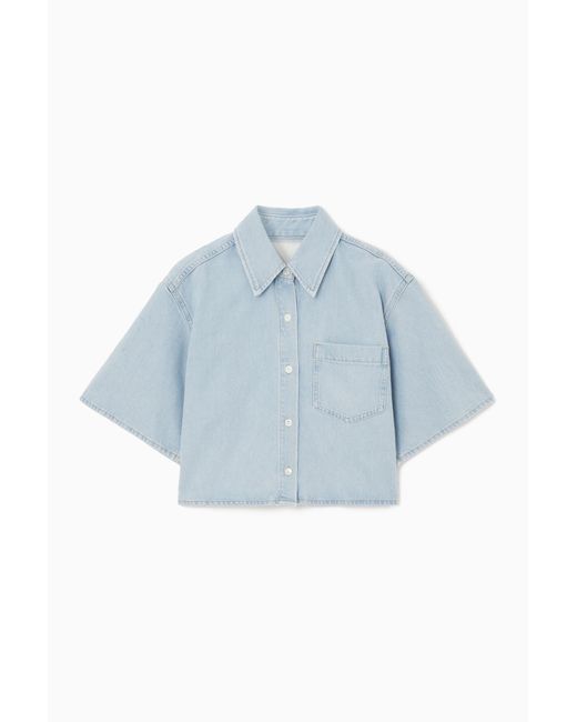 COS Blue Cropped Short-sleeved Denim Shirt