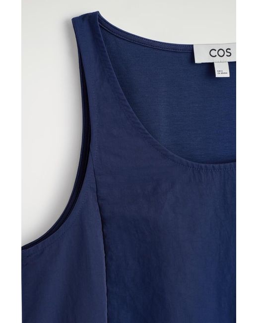 COS Blue Jersey-Panelled Nylon Mini Dress