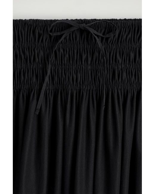 COS Black Ruched-Waist Midi Skirt