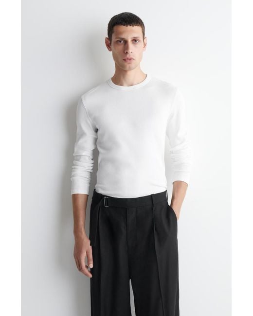 COS White Slim Ribbed Cotton Long-Sleeved T-Shirt for men