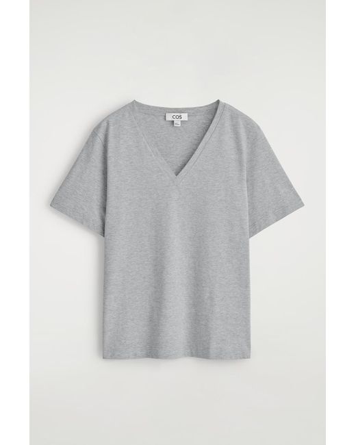 COS Gray V-Neck Cotton T-Shirt