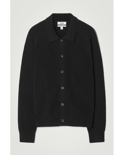 COS Black Collared Ribbed Wool-Cashmere Cardigan for men