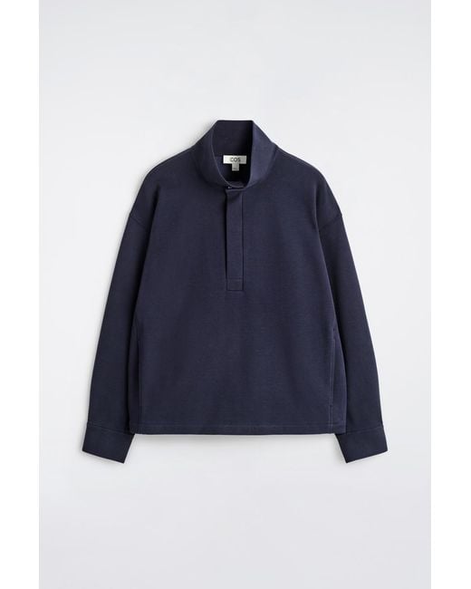 COS Blue Mock-Neck Zip-Up Sweatshirt for men