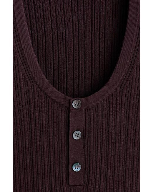 COS Purple Silk-Cotton Henley Tank Top for men