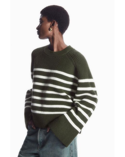 COS Green Striped Wool Sweater