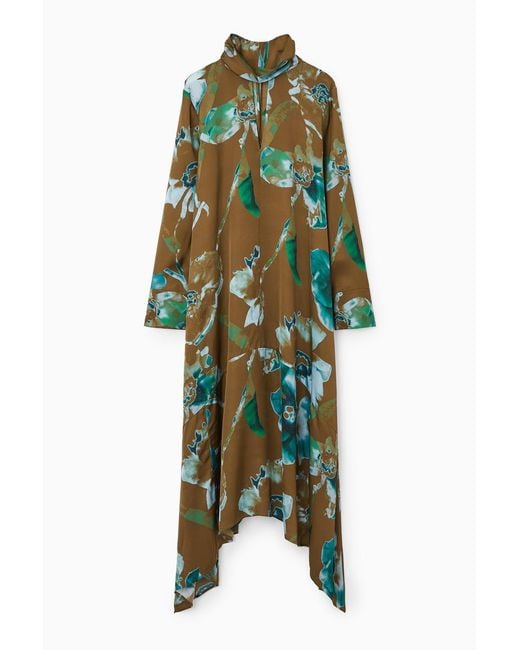COS Asymmetric Printed Midi Dress in Green | Lyst