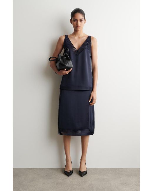 COS Blue Open-Stitch Satin Cami Top