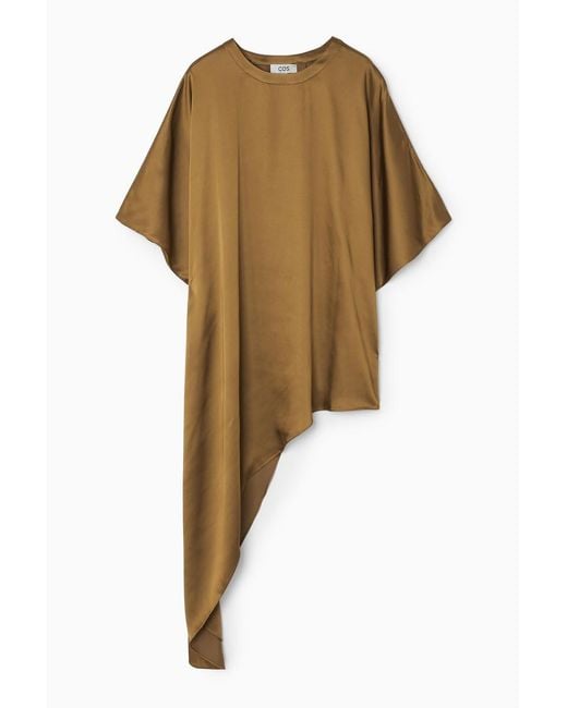 COS Brown Asymmetric Satin Top