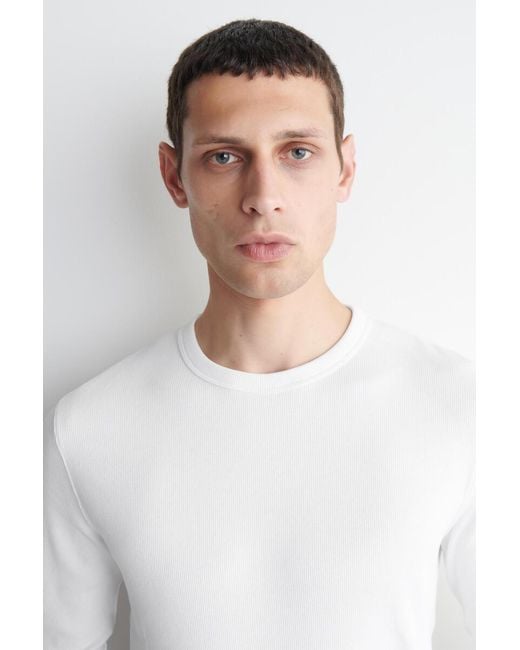 COS White Slim Ribbed Cotton Long-Sleeved T-Shirt for men
