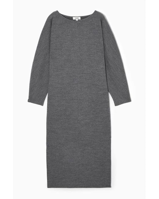COS Gray Boiled-wool Long-sleeved Maxi Dress