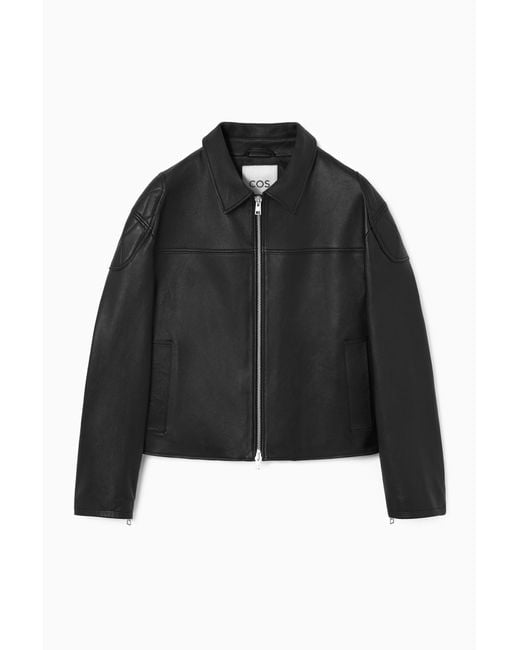COS Black Leather Racer Jacket for men