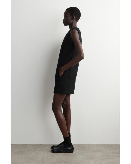 COS Black Merino Wool Buttoned Shift Mini Dress