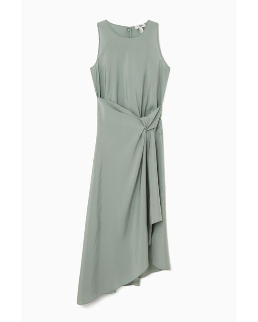 COS Green Knotted Wrap-front Midi Dress