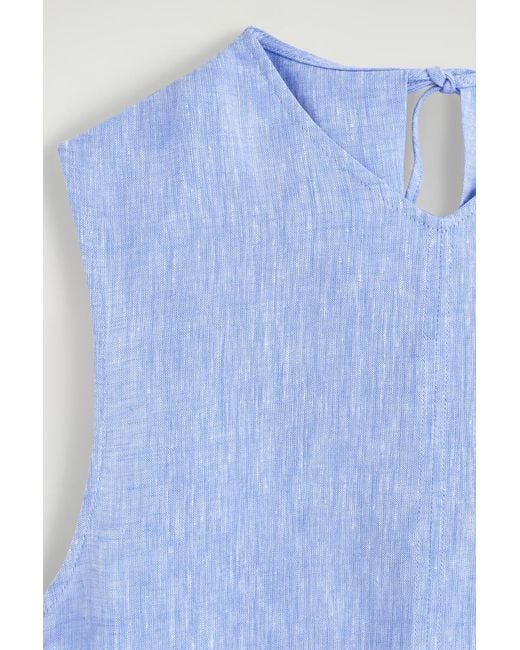 COS Blue V-Neck Open-Back Linen Mini Dress