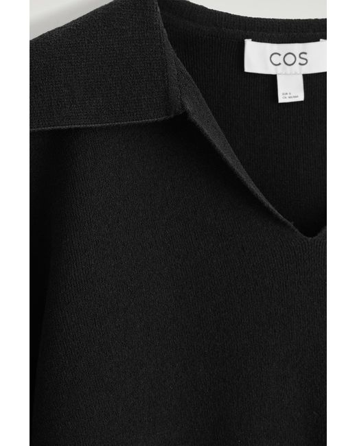 COS Black Double-Knit Open-Collar Sweater