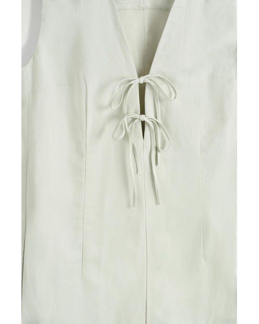 COS Green Linen-Blend Tie-Front Midi Dress