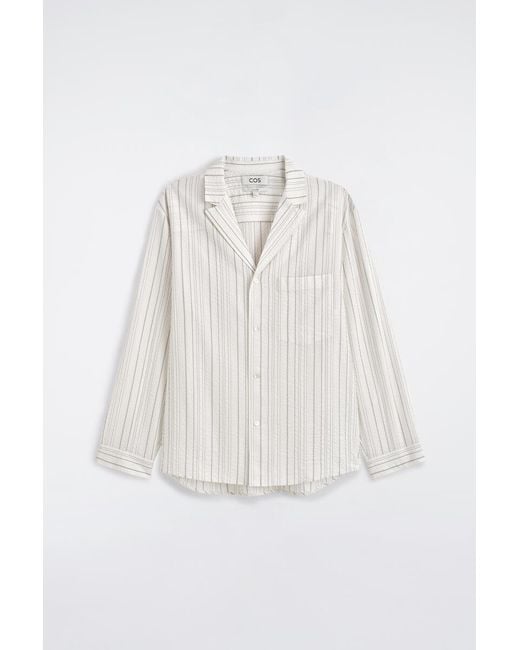 COS White Striped Textured Camp-Collar Shirt for men