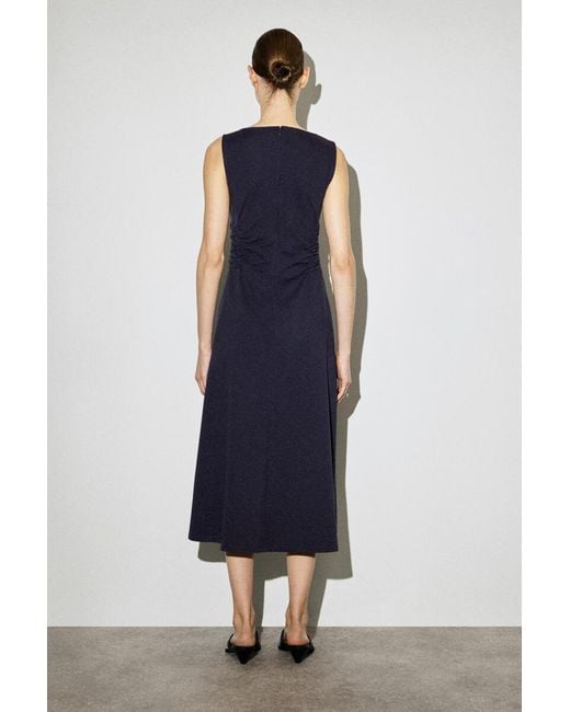 COS Blue Ruched-Waist Cotton-Jersey Midi Dress