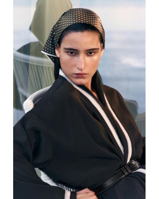 COS Black Contrast-Piped Robe-Style Blouse