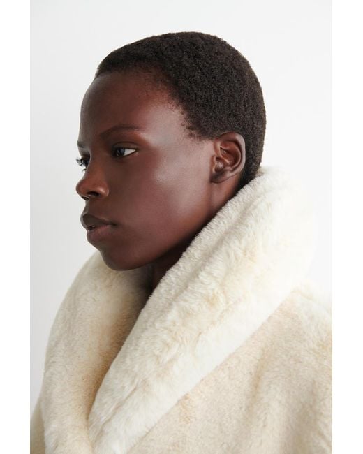 COS Natural Shawl-Collar Fur-Effect Jacket